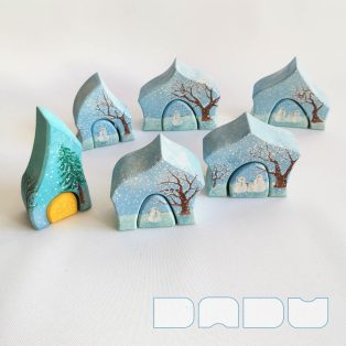 Winter hut—DaduVillage season house, unique, handmade, handpainted developmental wooden toy