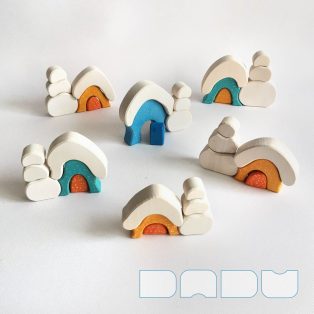   Snowy cottages with snowman - various designs - wooden puzzles for christmas