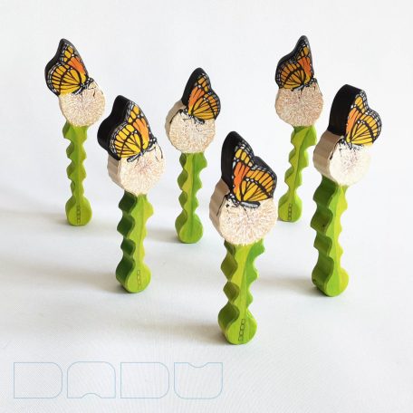 Monarch butterfly on dandelion - handpainted wooden toy
