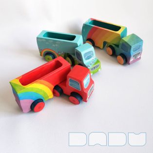 Semi Trucks with rainbow - handmade toy trucks with semi-trailer, wooden toys